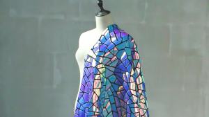 Designer Futuristic Geometric Multi-sided Iridescent Sequin Embroidery Velvet Fabric for Clothing Background