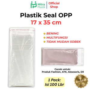 Plastik Seal OPP 17x35 (100 lembar) / Plastik Seal 17 x 35 Bening Lem Rekat Hijab Kaos Undangan