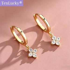 TenLucky 925 Silver Needle Flower Earrings for Women Womens Fashion Exquisite High-end Ear Buckles for Daily Party Wear