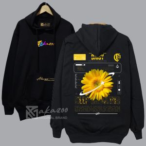 AKAZOO hoodie pria distro polos bahan tebal lembut SB DPN BLKANG BUNGA KEEP GROWING sablon saku