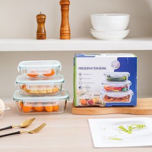Glass Lunch Box 5PCS/SET Microwave Safe Food Container Airtight Bento Box Bekas Makanan Tahan Panas 玻璃便当盒 飯盒 保溫