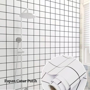 Stiker Lantai Tebal Kamar Mandi Tahan Air 2 Meter Wallpaper Dinding Kamar Mandi Non Slip Toilet Dapur Balkon Stiker Dekoratif Batu Merah Hijau 61 X 200CM Anti Air & Tahan Lama Pasang Minimal Biru Bunga Kotak Putih