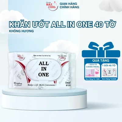 1 Gói Khăn giấy ướt Max Cool ALL IN ONE 40 tờ size vừa không hương hàng chính hãng