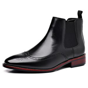 EsHi Mens Classic Retro Chelsea Boots Mens Brogue Leather Ankle Boots Men Fashion British Style Short Boots Casual Business Shoes