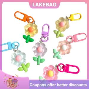 【LAKEBAO】 Hoa màu Móc Chìa Khóa hoa trong suốt mặt dây chuyền vòng chìa khóa ba lô quyến rũ trang trí xe Túi phụ kiện