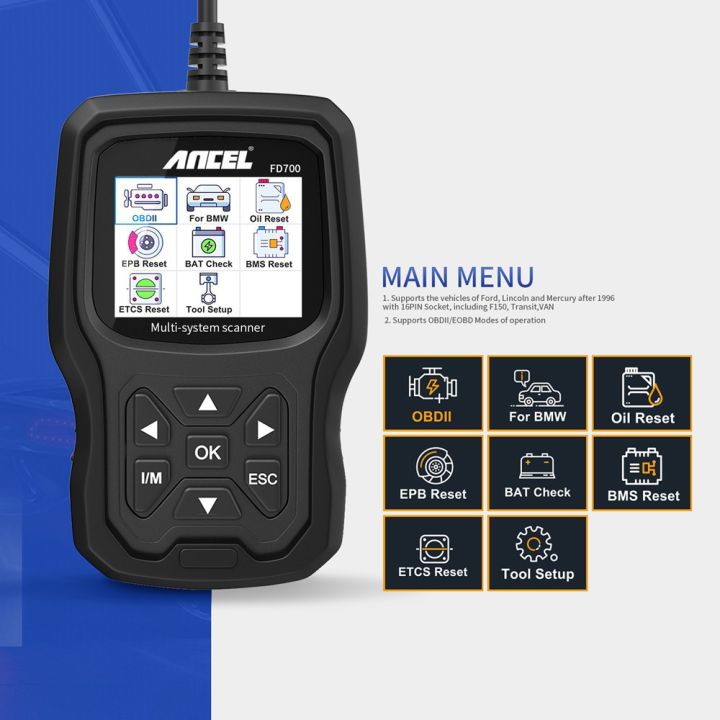 Ancel FD700 OBD2 เครื่องสแกนเนอร์อัตโนมัติ ระบบสแกนเต็มรูปแบบ สําหรับ ...