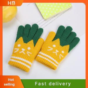 HB Cute Children Thickened Warm Gloves For Boys Girls Students Winter Cat Knitted Mittens Outdoor Knitting Cycling Skiing Gloves