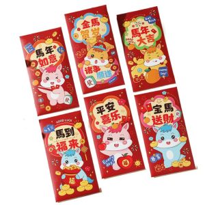 DUY26 6PCS Spring Festival Horse Year Red Envelope Cartoon Paper New Year Red Envelopes Traditional Lucky Spring Festival