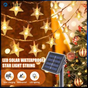 Solar Christmas Lights Star String Lights Outdoor Waterproof Fairy Lights 5m 12m Garden Lights Halloween Lights Landscape Lights Wedding Party Festival Christmas Tree Decoration Lawn Garden Walkway Ambience Lights Aulis