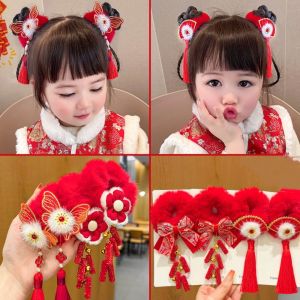 SWEET TIM สไตล์จีนจีน หมวกเด็กปีใหม่ ชุดสูทถัง หมวก Hanfu เชือกผูกผมปีใหม่ เจ้าหญิงสำหรับเด็ก หวานหวานแหววว แหวนโบว์สีแดง เด็กๆเด็กๆ