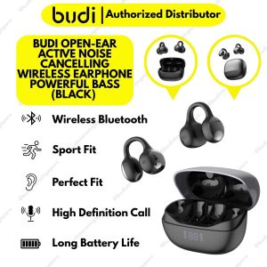 BUDI OPEN-EAR ACTIVE NOISE CANCELLING WIRELESS EARPHONE POWERFUL BASS (BLACK)