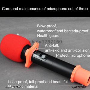 chaju1797160 Microphone Anti-Roll Anti Skid Case with Microphone Sponge Cover Set Mic Protection Silicone Ring Bottom Rod Sleeve Holder