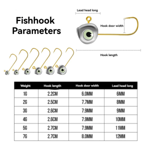 3D Fish Eye Jig Head Hook Luminous Lead Head Gold Fishing Hook 1g-7g for Soft Lure Worm Bait