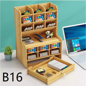 JS SHOP 2 Tier Monitor Stand Riser With Drawer Lock Multifunction Wood Made Computer Table Top Storage Organizer