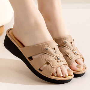 Free Shipping WomenS High Heel Slippers Summer Outdoor Thick Sole Fashion Home Non-Slip Mom Shoes Soft Sole Social Wedge Sandals
