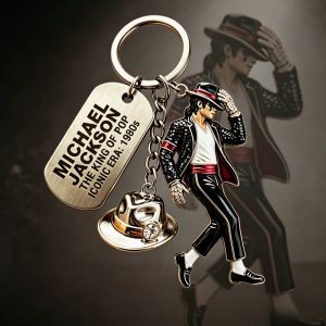 1pc Michael Jackson Keychain Classic Dance King Pendant Key Ring Fashion Singer Key Chain Creative Gift for Men Women
