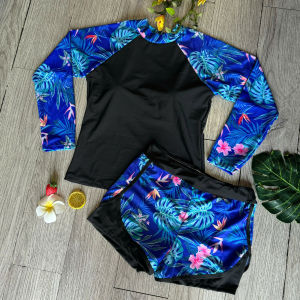 Bikini Nữ 2 Mảnh Đồ Bơi Nữ Đi Biển Quần Đùi Cạp Cao Aó Dài Tay Phủ Bụng Bin Sports BHV089