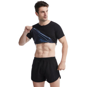 OLIKEI เสื้อยืดซาวน่ากันเหงื่อของผู้ชายชุดรัดรูปเข้าเอวแขนสั้นผ้านีโอพรีนชุดกระชับสัดส่วนช่วยลดไขมันกระชับสัดส่วนชุดซาวน่าสำหรับผู้ชาย