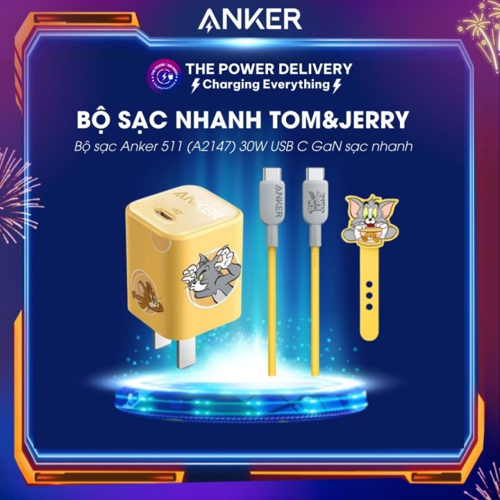 Bộ sạc nhanh Anker 511 Sạc Tom & Jerry Nano III 30W USB C GaN Sạc PIQ 3 ...