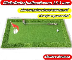 AMZ พรมซ้อมพัตต์หญ้าเทียมพรีเมี่ยมเสมือนจริงขนาด 2.5-3เมตร  มินิกรีนพัตต์ สนามซ้อมพัตต์พร้อมชุดธง-หลุมสแตนเลส 2 ด้าน