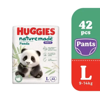 HUGGIES Naturemade Panda Pants Diapers L 42S - 9-14kg Super Premium Baby Diaper with Bamboo Fiber For Delicate Skin