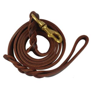 SWEET ELVES Brown Leather Braided Dog Leash Long With Copper Hook Dog Traction Rope Pet Products Soft Medium Large Pet