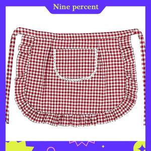Nine percent Apron Square Check Half Waist Apron Cotton Material Stain Resistant Breathable Home Cooking Work Clothes Kitchen Accessories