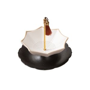LINSBAYWU Phong cách Trung Quốc Dụng cụ lọc trà hình ô Gốm sứ Truyền thống Bộ lọc trà bằng sứ xanh trắng Phụ Kiện Trà Đạo Sáng tạo Bộ khay trà và dụng cụ lọc trà Văn phòng