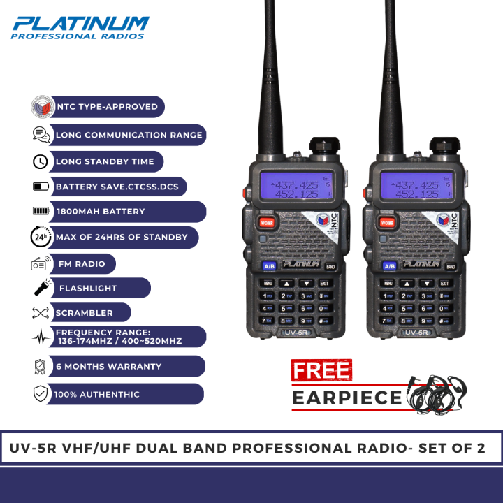 PLATINUM by BAOFENG UV5R Dual Band Professional Two Way Radio set of 2