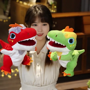Cartoon Style Dinosaur Plush Toy Green Hand Puppet With Open Mouth Flexible Jaw Creative Stuffed Animal For Children