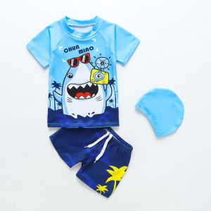 RKH Style 1-6Yrs Boy Kids Swimsuit with Swimming Cap Rash Guard Summer Beach Shark Dinosaur