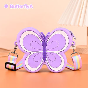 Mumystation Tas Selempang Wanita Silikon Kupu-Kupu Koin Purse​​ Dompet Bunga Anak