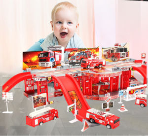 Đồ chơi trẻ em đồ chơi lắp ráp mô hình bãi đậu xe ô tô mô hình lắp ghép xe cứu hoả xe cảnh sát công trường đồ chơi giải trí