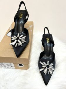 Sepatu Heeels Zara shimerry flower - sepatu import