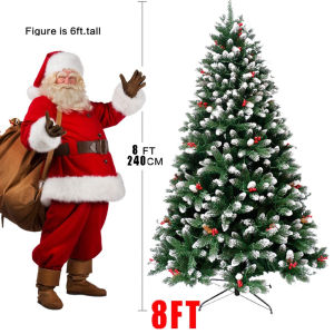 METECH 5FT-8FT Christmas tree with sturdy metal supports pine cones and red berries tree