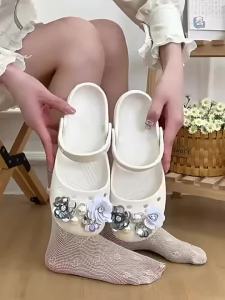 Floral Ballet Clogs For Women 2026 Cute Style Thick-Soled Soft-Soled Non-Slip Slip-On Sandals Beach Closed-Toe Slippers