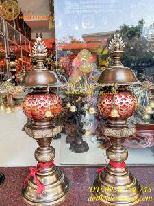 Đôi đèn thần bằng đồng 4 cỡ: Cao 60cm 90cm 106cm 130cm cung tiến chùa nhà thờ họ