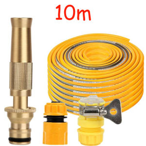 With 10/15/20 Meters Hose Muti-purpose Universal Adjustable Car Wash Water Gun Garden High Pressure Brass Sprayer Wand Straight Copper Spray Hose Nozzle Garden Tool