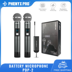 Phenyx Pro PDP-2 Dual Channel Digital Portable Wireless Microphone UHF Recording Karaoke DJ Mic Professional Handheld Mic for Church Work Stage Wedding