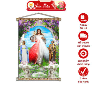 Tranh Treo Tường Công Giáo Chúa GiêSu CHÂN THIỆN MỸ Chất Liệu Vải Lụa Kim Sa Khung Gỗ 40x60cm JESUS-40