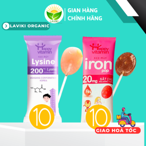 Kẹo Mút Bổ Sung Lysine Hữu Cơ Cho Bé Happy Vitamin Hỗ Trợ Hấp Thụ Canxi Tốt Hơn Phát Triển Chiều Cao - LAVIKI Organic