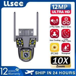 LLSEE 3 Lens -3 Screen CCTV Wireless WiFi Camera HD Lens 10x Zoom Full Color Night Vision Automatic Tracking Alarm Outdoor CCTV Waterproof Security Camera 360 Wireless WiFi PTZ Camera