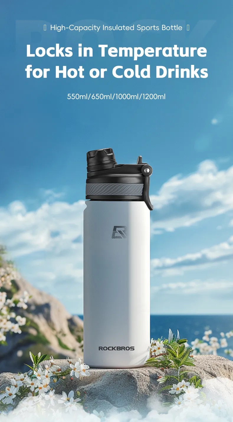 ROCKBROS Insulated Water Bottle Stainless Steel Metal Cool Sports
