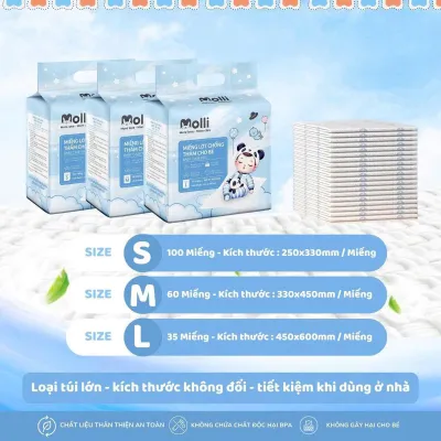 Tấm Lót Chống Thấm Dùng Một Lần Molli Cho Bé ( Size M 60 miếng Size L 35 miếng