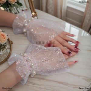 [COD] Beaution อุปกรณ์ถ่ายภาพเล็บแขนสั้นประดับด้วยผ้าลูกไม้ประดับมุกตกแต่งสำหรับเจ้าสาว