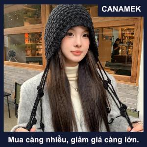 【CANAMEK】 Ngọt ngào handmade mùa thu mùa đông dệt kim Beanies hat len ấm tai bảo vệ hat Windproof tua Áo Thun hat