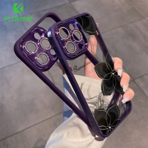 FLOVEME No Yellowing Goth Lily Diamond Lens Protection Clear Phone Case For iPhone 14 13 12 11 Pro Max 14 Plus Ink Wash Flower Painted INS Style Full Protection TPU Shockproof Back Cover For iphone 14 13 12 11