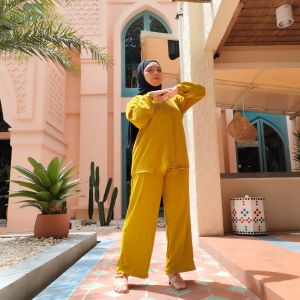 One set wanita crinkle airflow setelan wanita kemeja kekinian