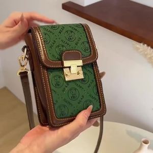 Túi xách nữ phong cách retro màu xanh lá túi đựng điện thoại túi đeo chéo đơn giản túi đeo vai.