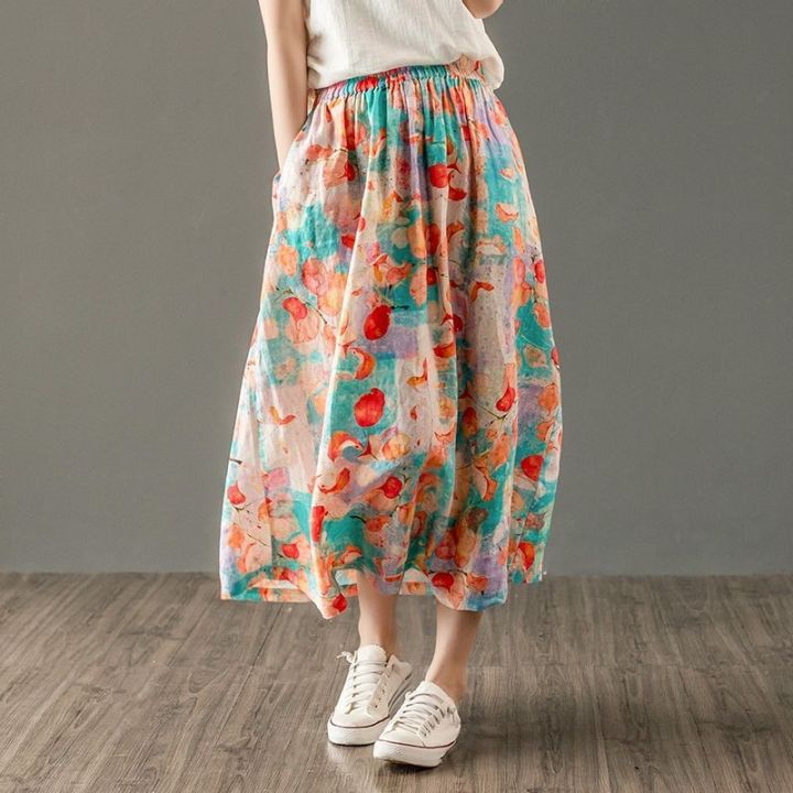 BREINE cotton long skirt floral A line skirt women summer 503S119 Lazada